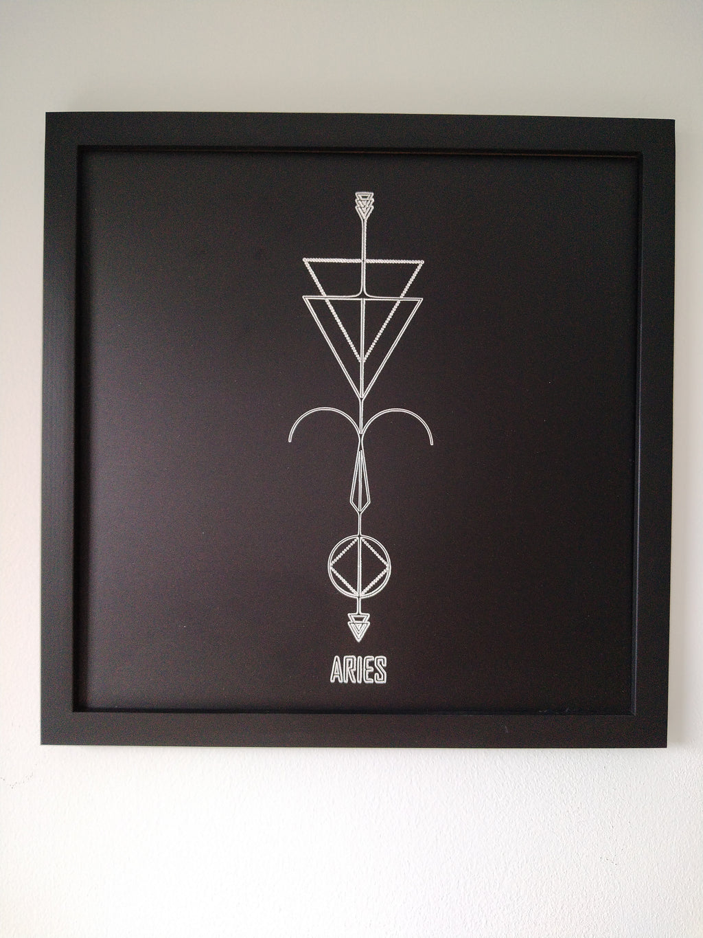 Aries Zodiac Symbol Wall Art – CNC Engraved Black Alloy in Wooden Frame