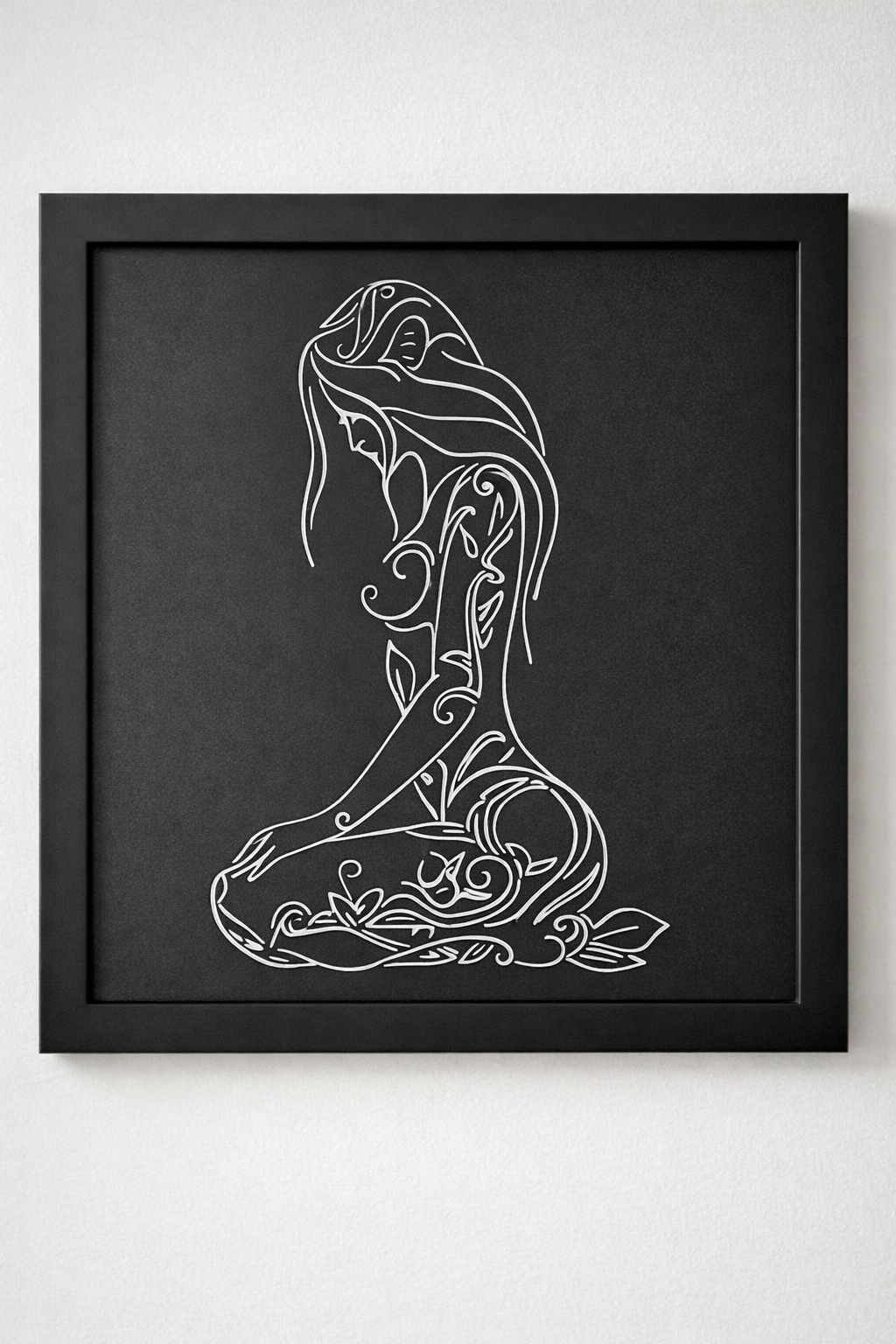 Engraved Floral Woman Wall Art – 12" Real Wood Frame with Plexiglass Front