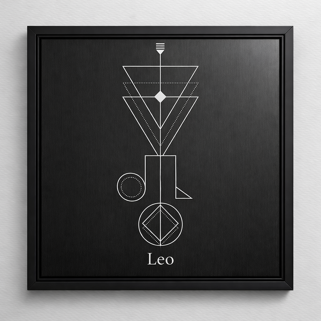 Leo Zodiac Symbol Wall Art – CNC Engraved Black Alloy in Wooden Frame