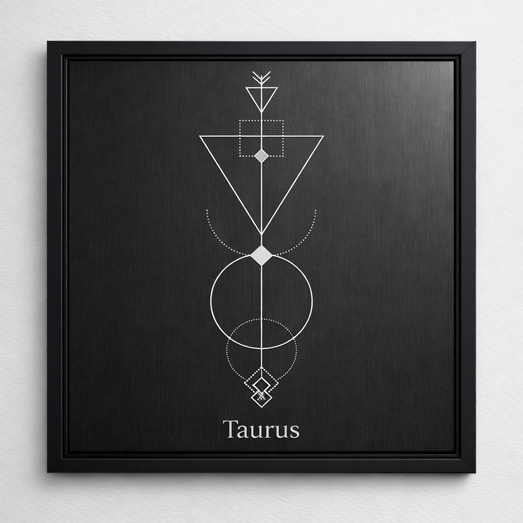 Taurus Zodiac Symbol Wall Art – CNC Engraved Black Alloy in Wooden Frame