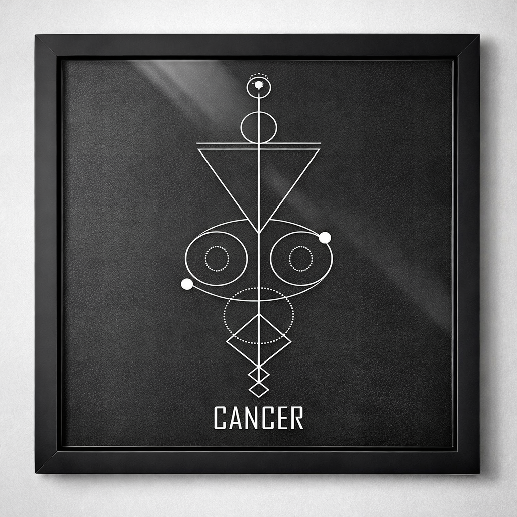 Cancer Zodiac Symbol Wall Art – CNC Engraved Black Alloy in Wooden Frame