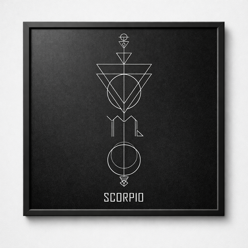 Scorpio Zodiac Wall Art | Geometric Star Sign Framed Print | Black Engraved Astrology Gift | 12x12