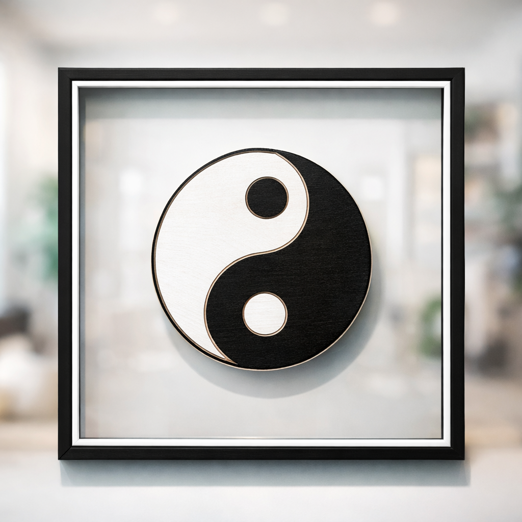 Yin‑Yang Floating Wall Art – 12" MDF Frame Symbol of Balance & Harmony